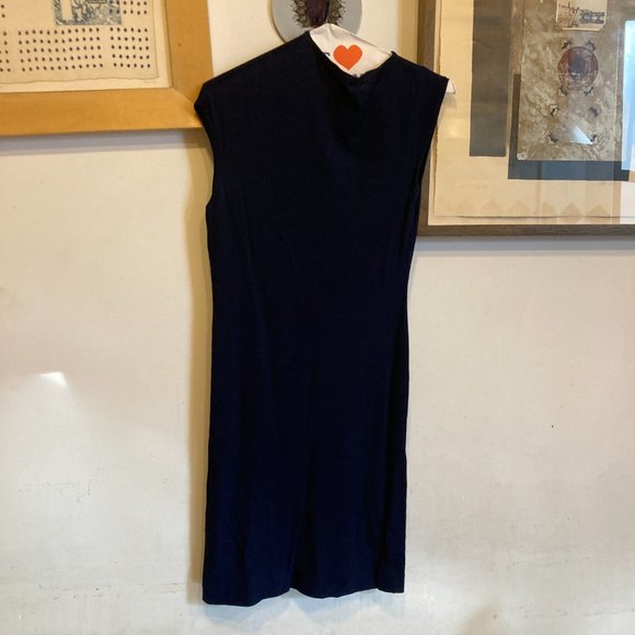 Jil Sander Asymmetrical Collar Bodycon Blue Knee-Length Dress S - Picture 10 of 11